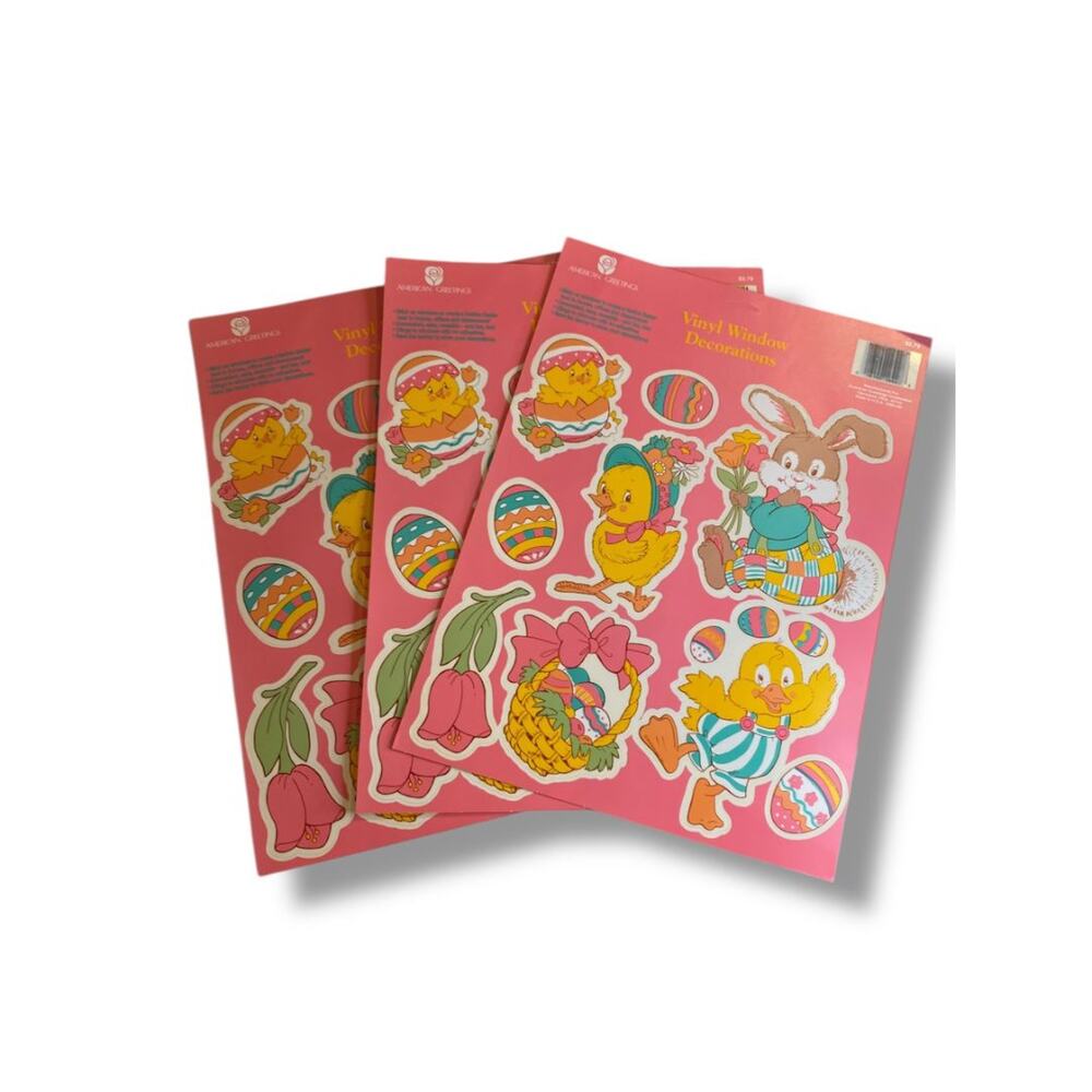 Vintage American Greetings Set of 3 Easter Vinyl Clings Window Decorations